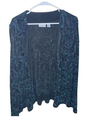 Chicos Travelers Medium 1 Slinky Fabric Black Wearable Art Embroidered Shirt Top